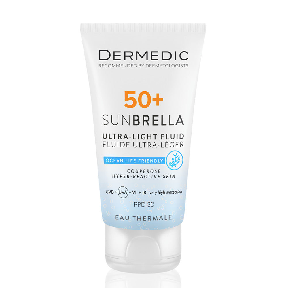 ديرميديك صن بريلا سائل فائق الخفة +SPF 50 للبشرة الوردية شديدة التفاعل | واقي شمس ديرميديك صن بريلا سائل فائق الخفة +SPF 50 للبشرة الوردية شديدة التفاعل | واقي شمس