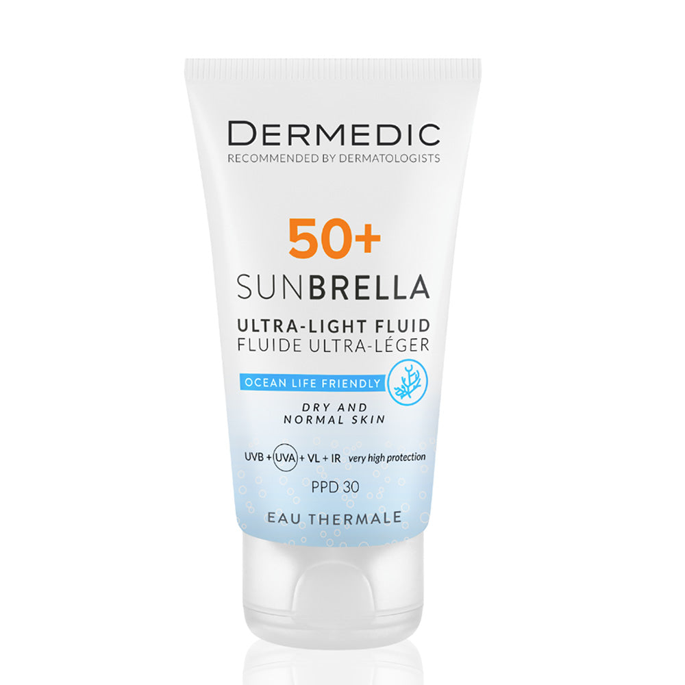 ديرميديك صن بريلا سائل فائق الخفة +SPF 50 للبشرة الجافة والعادية | واقي شمس ديرميديك صن بريلا سائل فائق الخفة +SPF 50 للبشرة الجافة والعادية | واقي شمس