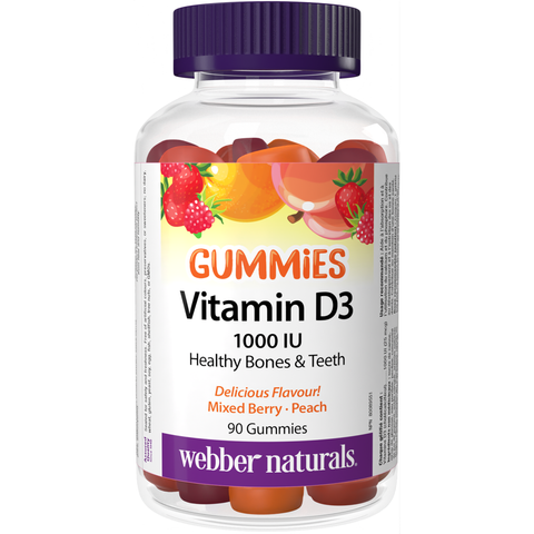 Webber Naturals Vitamin D3 1000 IU Gummies Mixed Berry, Peach & Strawberry 90’s