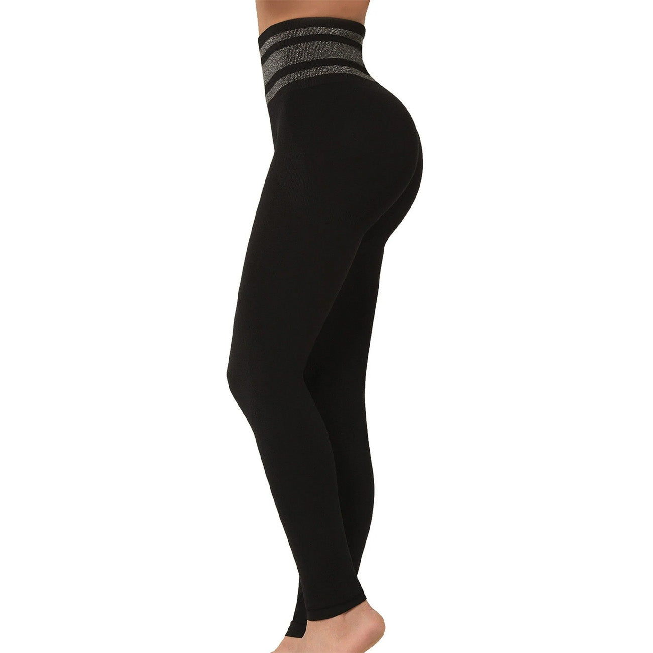 Sankom Patent Posture Yoga Pants Black & Silver L-XL | Slimming & Shaping