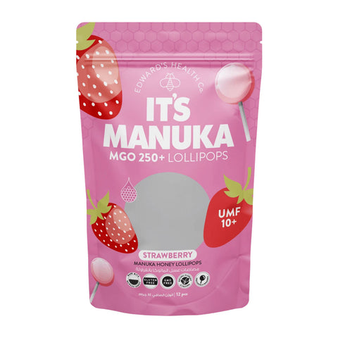 It’s Manuka Lollipops MGO 250+ Strawberry 12’s