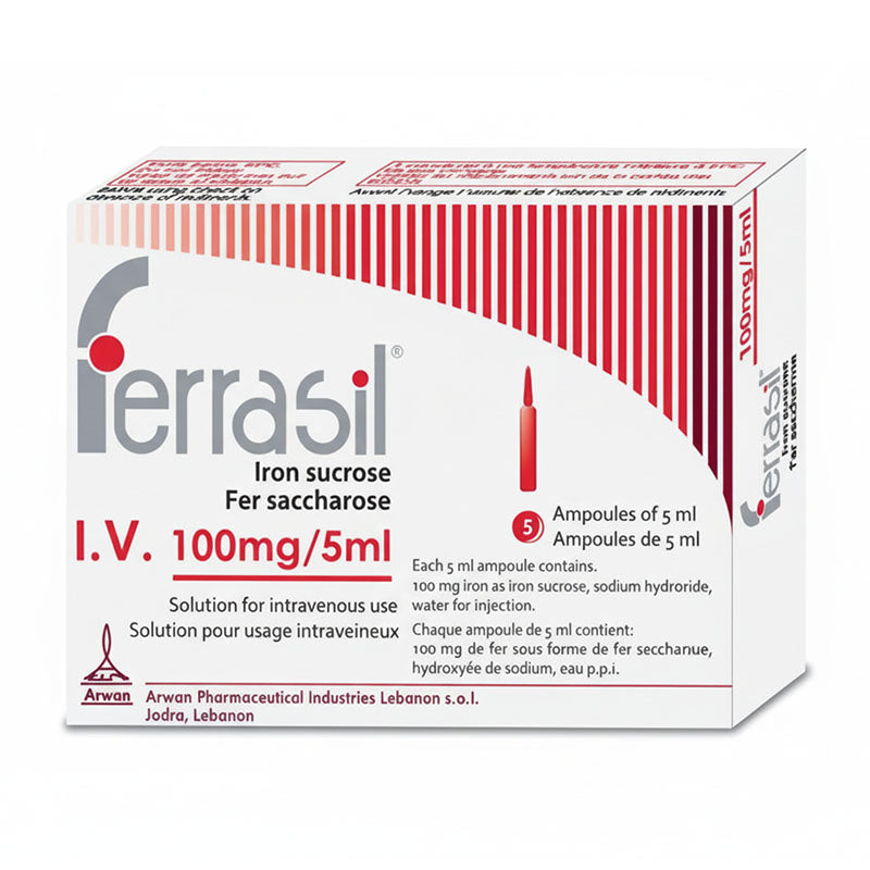 Ferrasil (Iron Sucrose) 100 mg/5 ml Solution for Injection 5 Ampoules ...