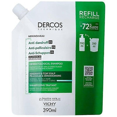 Vichy Dercos (Refill) Anti-Dandruff Shampoo for Dry Hair 390 ml | Refillable Hair Care, Dandruff