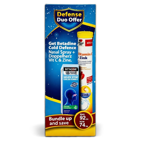 Doppelherz Vitamin C + Zinc Effervescent (Pomegranate) & Betadine Nasal Spray 20 ml