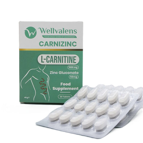 Wellvalens Carnizinc tab 30 tab (Carnitine 1 g + Zinc Gluconate 50 mg)