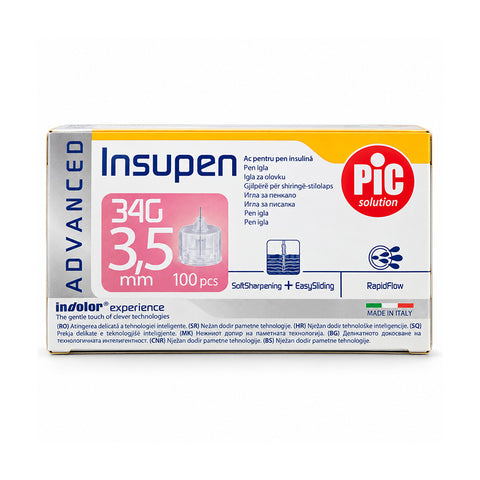 Pic Insupen Advance Pen Needles 34G 3.5 mm 100 Pieces, Pack of 2