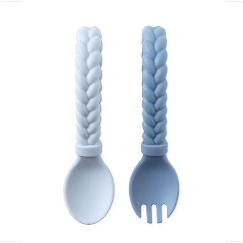 Silicone Baby Fork & Spoon Set - Blue