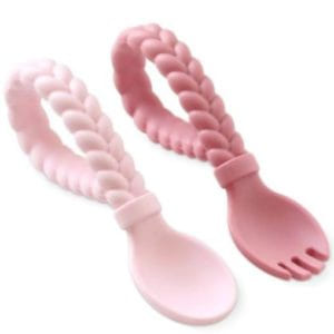 Silicone Baby Fork & Spoon Set - Pink