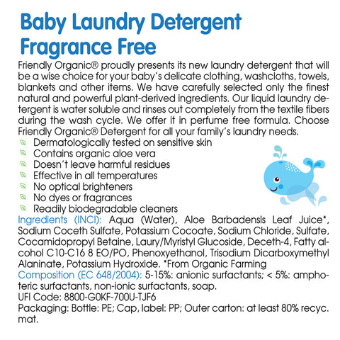 Friendly Organic 1000Ml Fragrance Free Baby Laundry Detergent, White