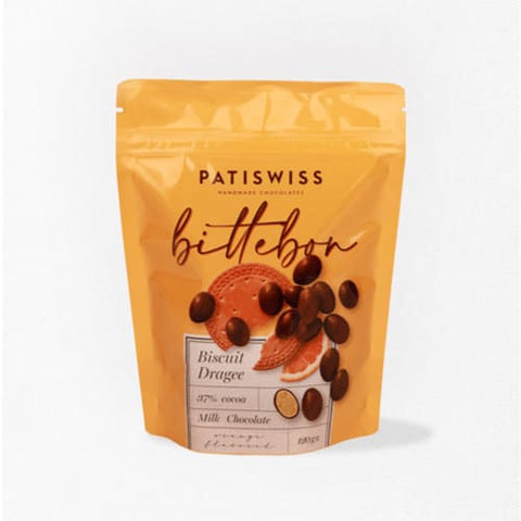 Patiswiss Bittebon Biscuit Dragee Coated With Orange Flavored Milk Chocolate 120G