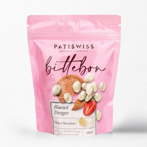 Patiswiss Bittebon Biscuit Dragee Coated With Strawberry Flavored Milk Chocolate 120G