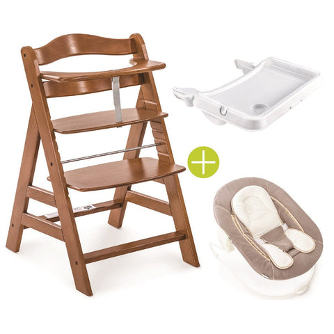 Alpha Plus Walnut & Tray (White) & Bouncer 2-In-1 Stretch (Beige)