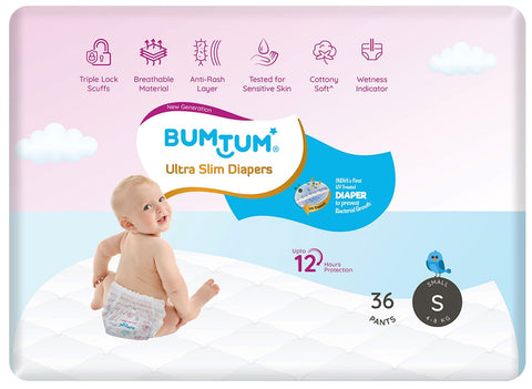 Bumtum UltraSlim Baby Pant Style Diapers Small - Pack of 36