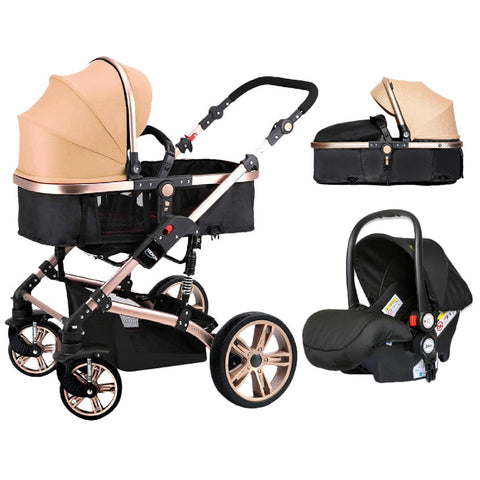 Teknum 3 In 1 Pram Stroller + Infant Car Seat (Khaki)