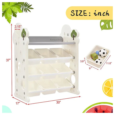 Little Angel Toys Organizer Cabinet With 9 Bins & Hook (White)