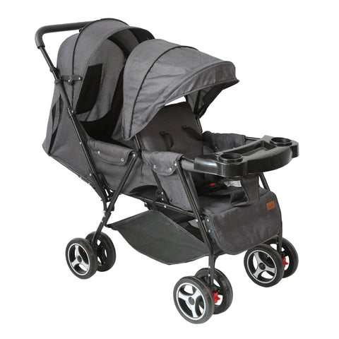 Moon Magnum Tandem Easy Fold Twin Travel Stroller (Black + Grey Dots)