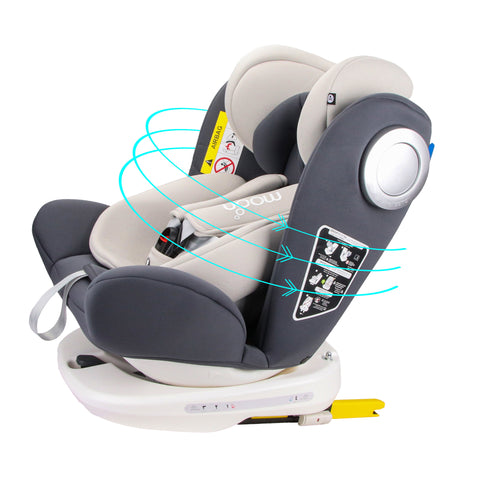 Moon - Gyro Baby Car Seat 0+/1/2/3 (0-36 Kg/0-12 Year) Isofix+ Top Tether Rotation 360° Grey