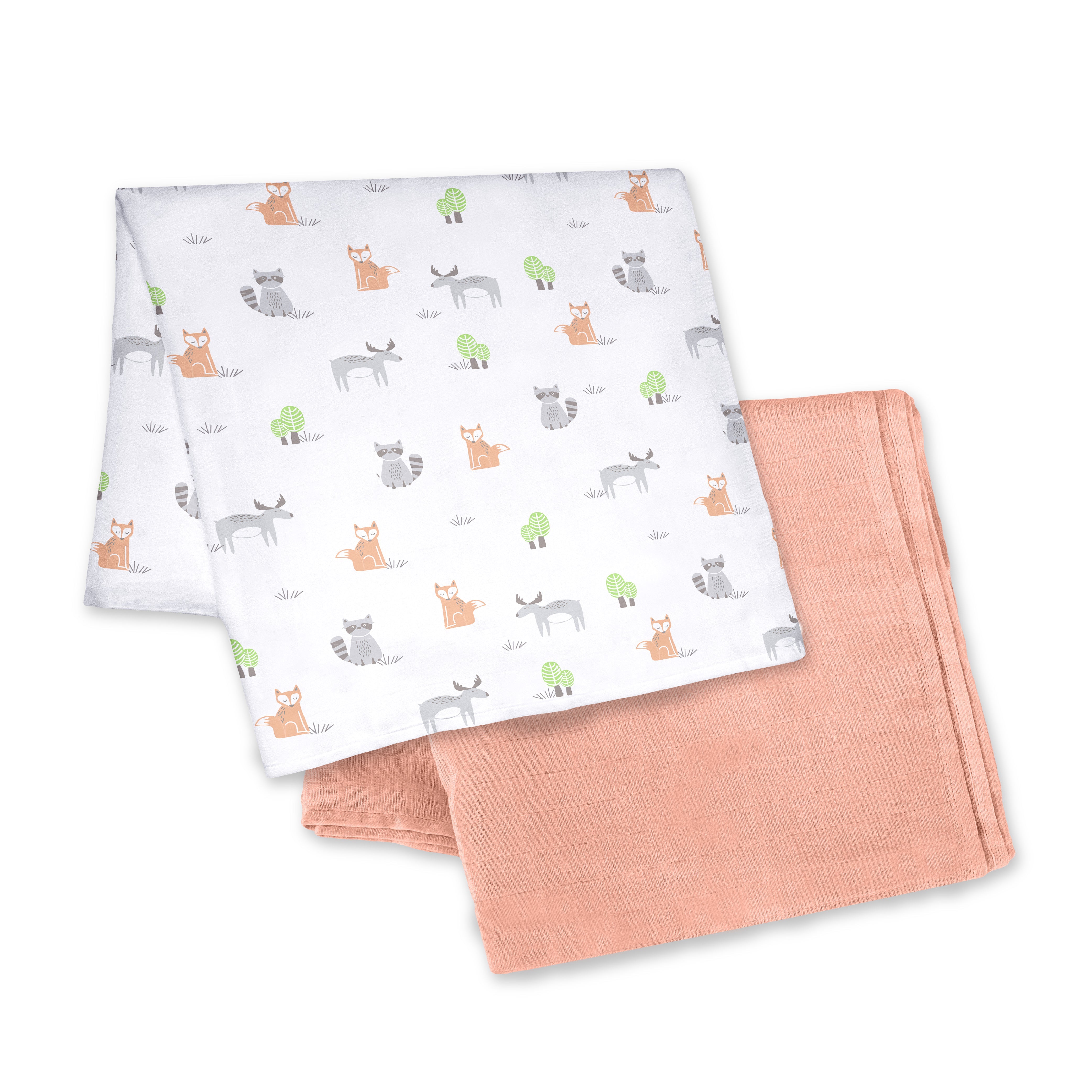 Moon - Bamboo Muslin Wrap/ Swaddle (Forest Print & Peach) | Swaddles & Blankets Moon - Bamboo Muslin Wrap/ Swaddle (Forest Print & Peach) | Swaddles & Blankets