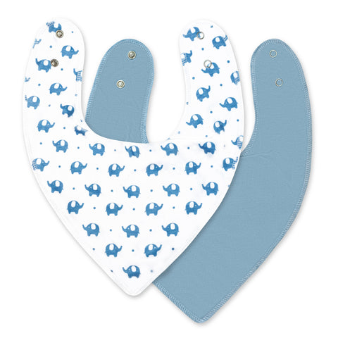 Moon - Organic Bandana Bibs Regular (Pack Of 2) Elephant & Blue