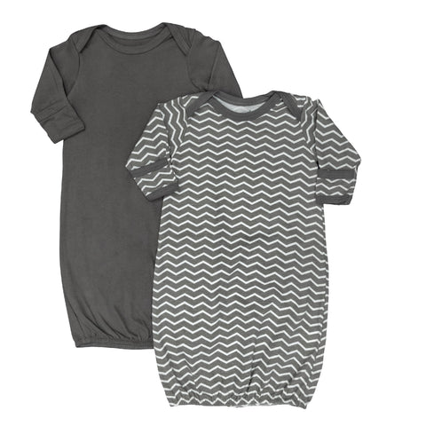 Moon Organic Sleep Gown, Set Of 2, Zigzag (Grey)