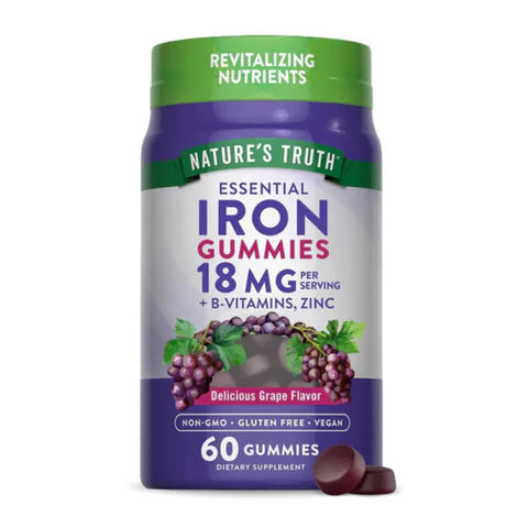 نيتشرز تروث علكات حديد أساسية + فيتامينات B وزنك بطعم العنب ‎60 قطعة