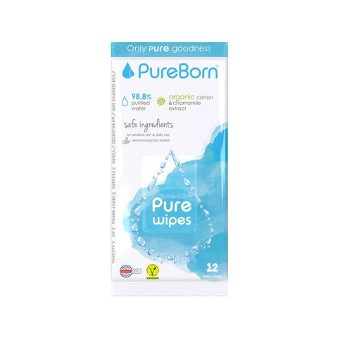 Pureborn Organic Cotton & Chamomile Extract Pure Wipes 12S