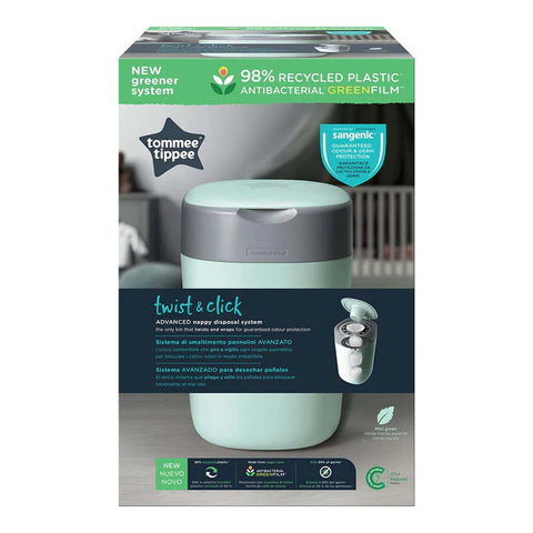 Tommee Tippee - Twist And Click Advanced Nappy Bin W/ 1 Refill Cassette (Green)