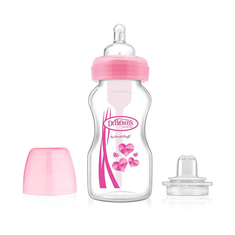 9 Oz / 270 Ml Pp Wide-Neck "Options" Transition Bottle W/ Sippy Spout - Pink, 1-Pack