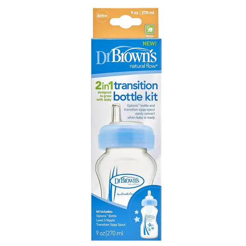 Dr. Brown'S Pp Wide-Neck "Options" Transition Bottle W/ Sippy Spout 270Ml (Blue)