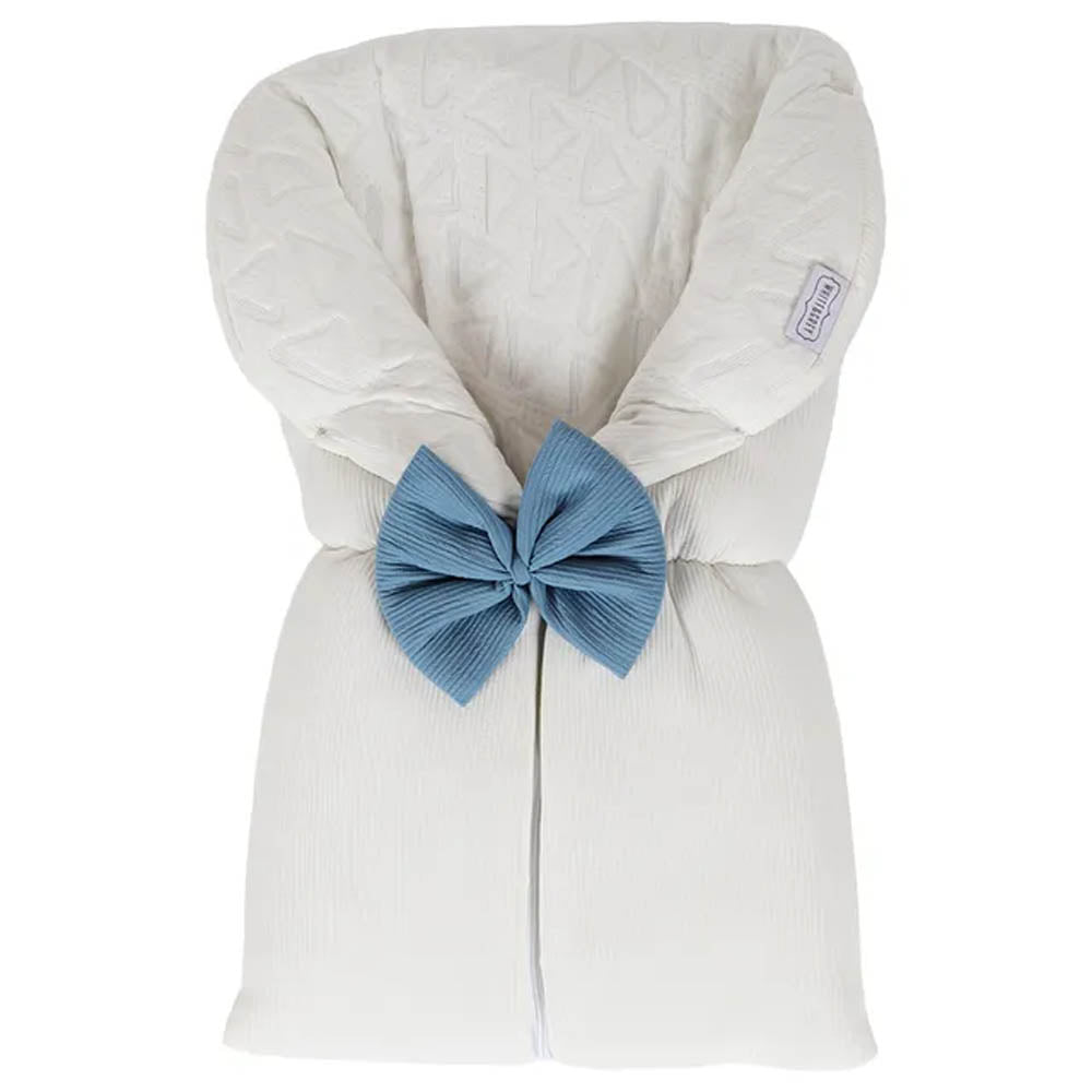 White & Grey Sleeping Bag - White W/Bow (Blue) | Baby Sleeping Bags & Nests White & Grey Sleeping Bag - White W/Bow (Blue) | Baby Sleeping Bags & Nests