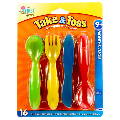 The First Years - Take & Toss Toddler Flatware Pack Of 16, (Fork/Spoon/Knife)